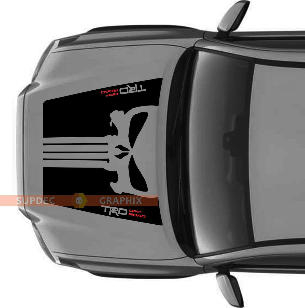 Autocollant en vinyle capot style TRD tête de mort Punisher sans prise d'air pour Toyota Tacoma 2016-2020
