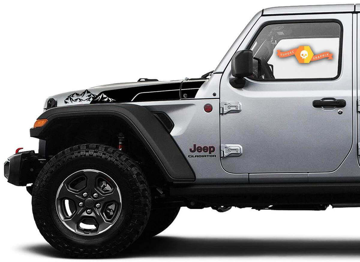 Autocollants Vinyle Rayures Capot Style Montagne pour Jeep Wrangler Gladiator Rubicon