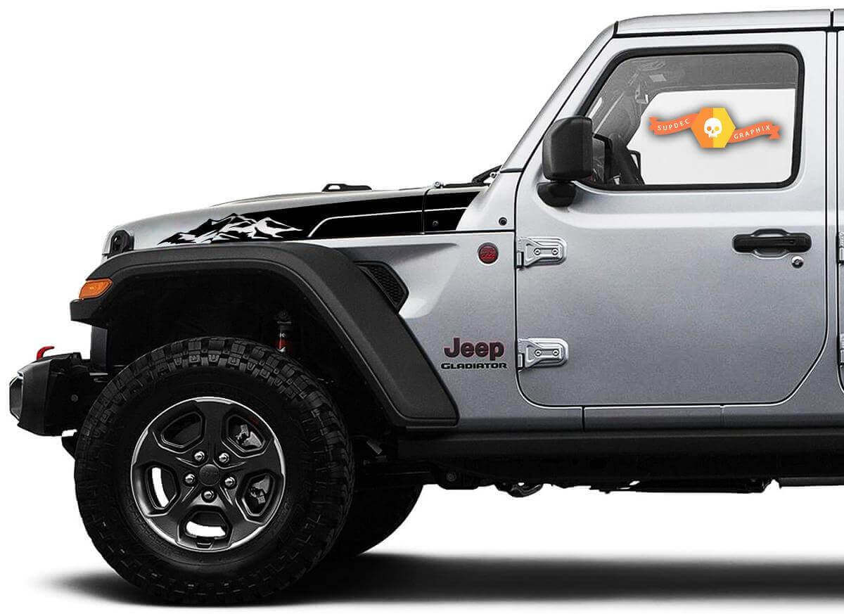 Paire d'autocollants vinyle bandes latérales Mountain Hood pour Jeep Wrangler & Gladiator