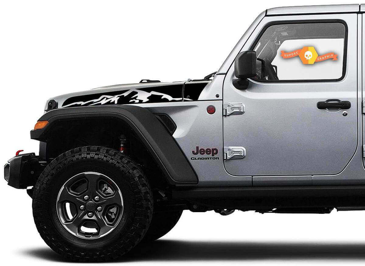 Jeu d'autocollants vinyle style bandes capot Montagnes pour Jeep Wrangler Gladiator Rubicon