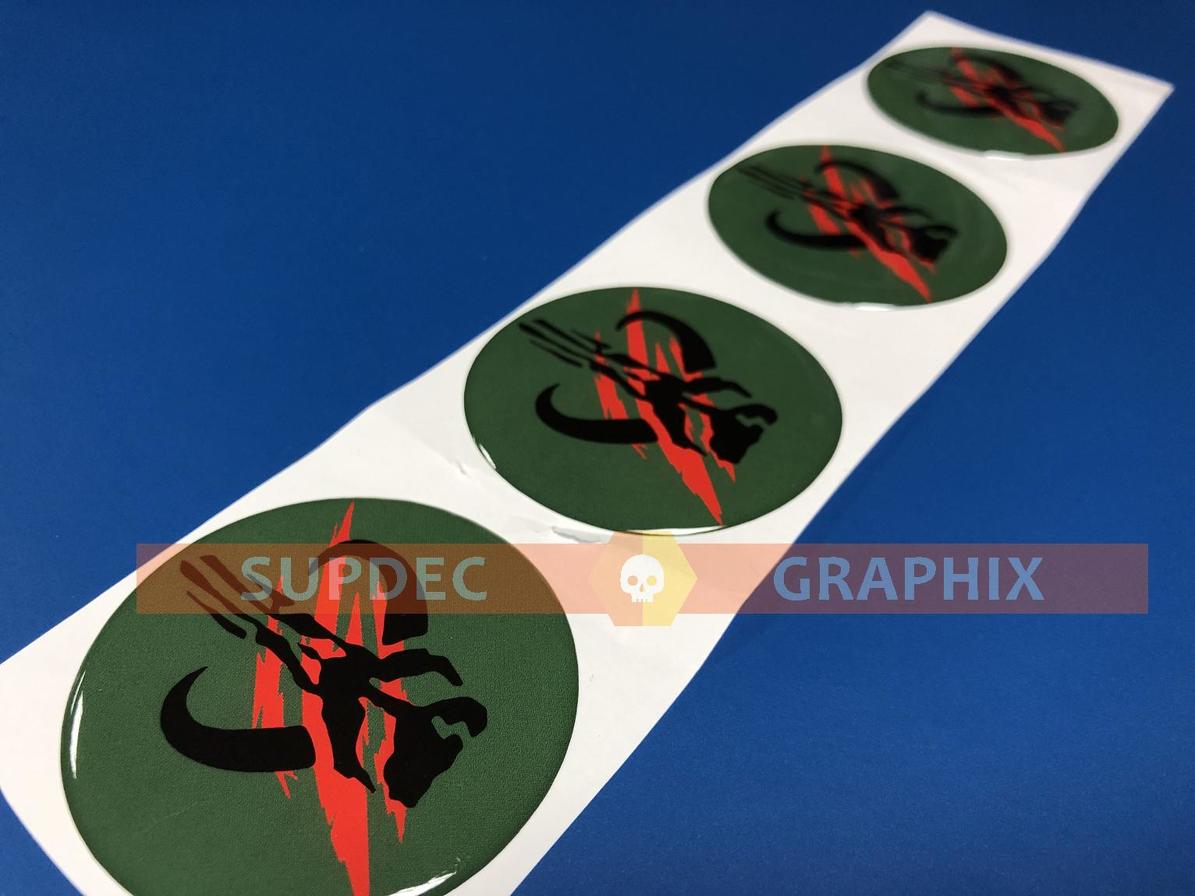 4 capuchons centraux de roue Mandalorian Boba Fett insigne bombé emblème autocollant en résine
