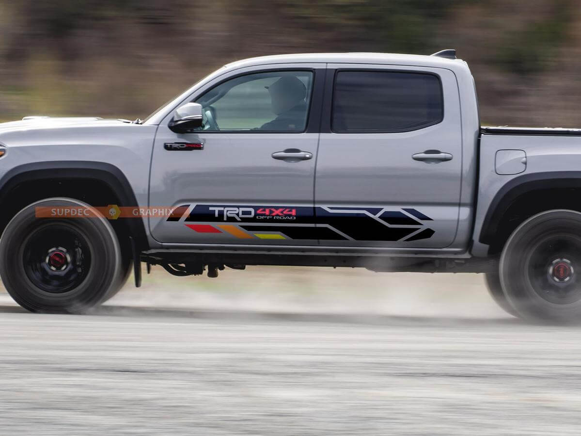 Vintage TRD 4x4 PRO Sport Off Road Rocker Panel Side Vinyl Stickers Decal fit to Toyota Tacoma 13-2020 ou Tundra 13-2024
