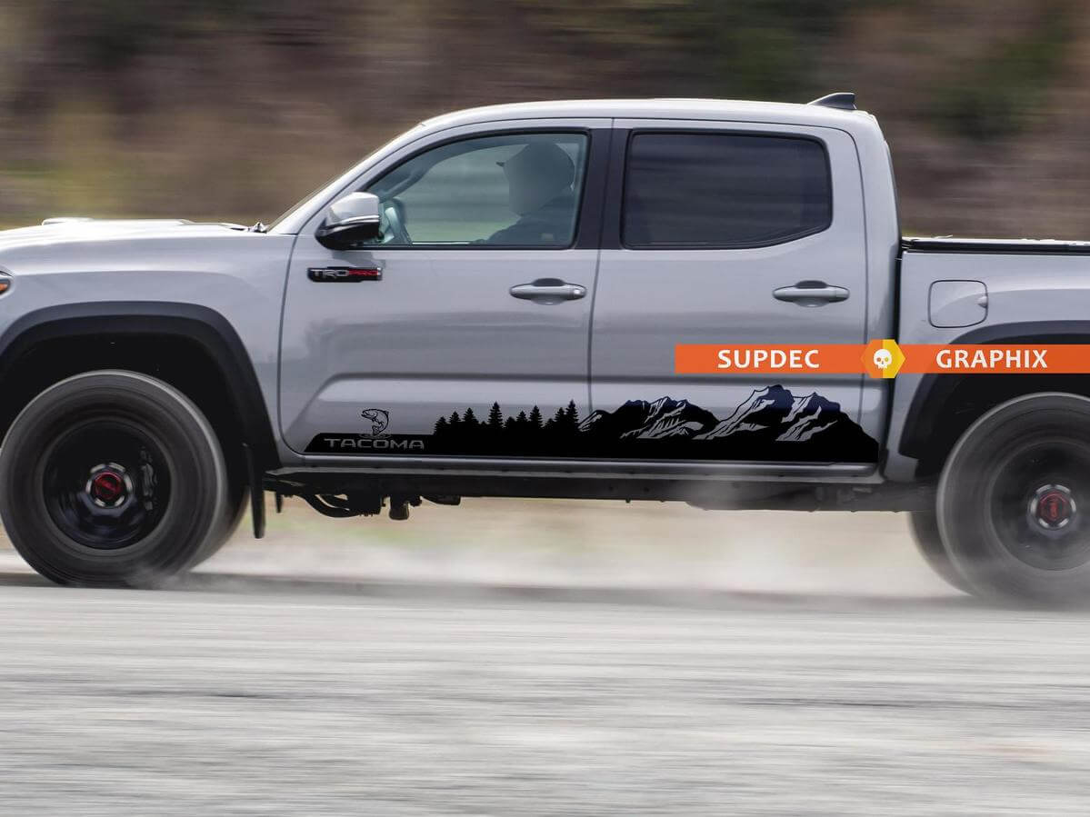Autocollant en vinyle montagnes, arbres et truites pour Toyota Tacoma