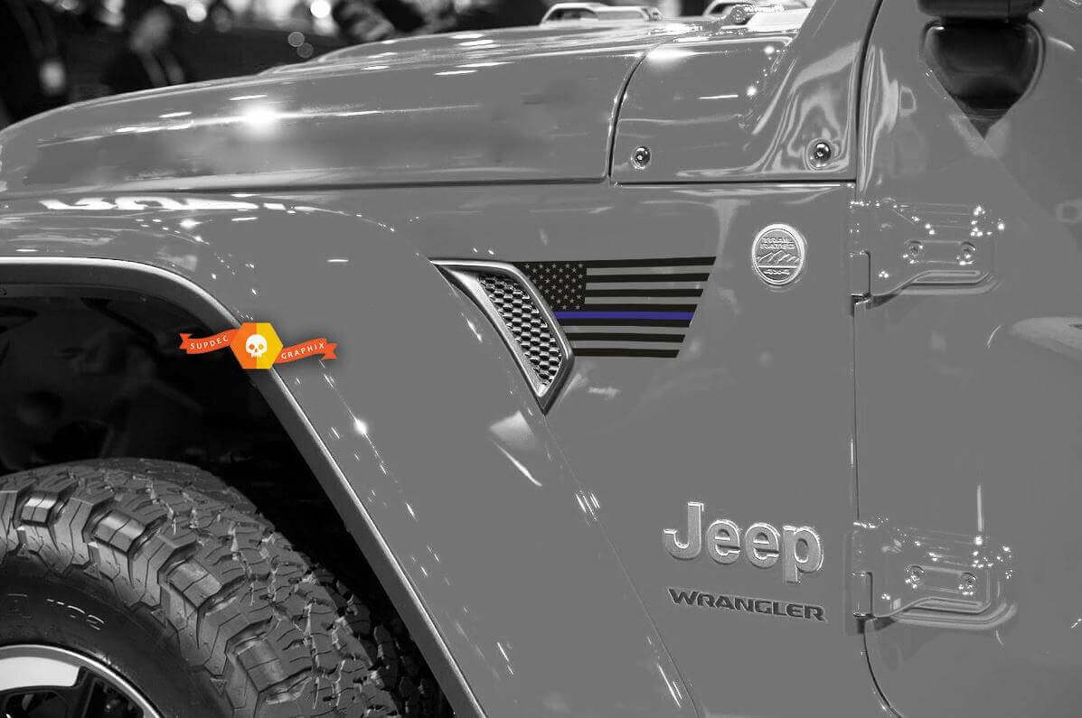 Autocollant vinyle décalcomanie aile avec ligne bleue drapeau USA pour Jeep Wrangler 2018-2021