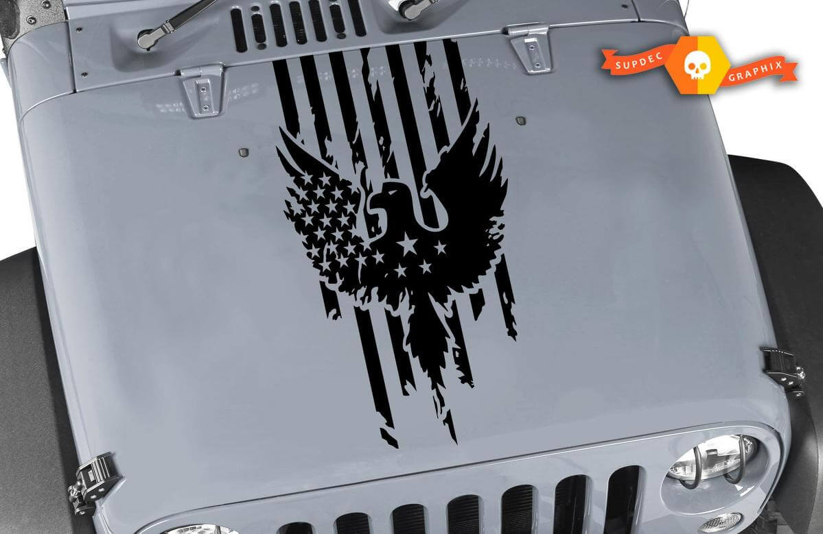 Autocollant en vinyle capot avec aigle et drapeau américain usé pour Jeep Wrangler