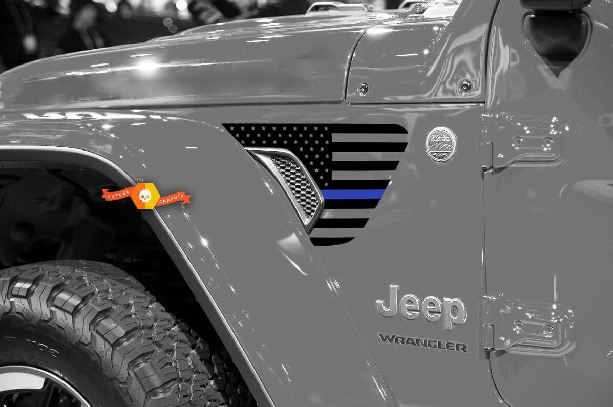Autocollant vinyle de volet d'aile avec ligne bleue du drapeau américain pour Jeep Wrangler 2018-2021