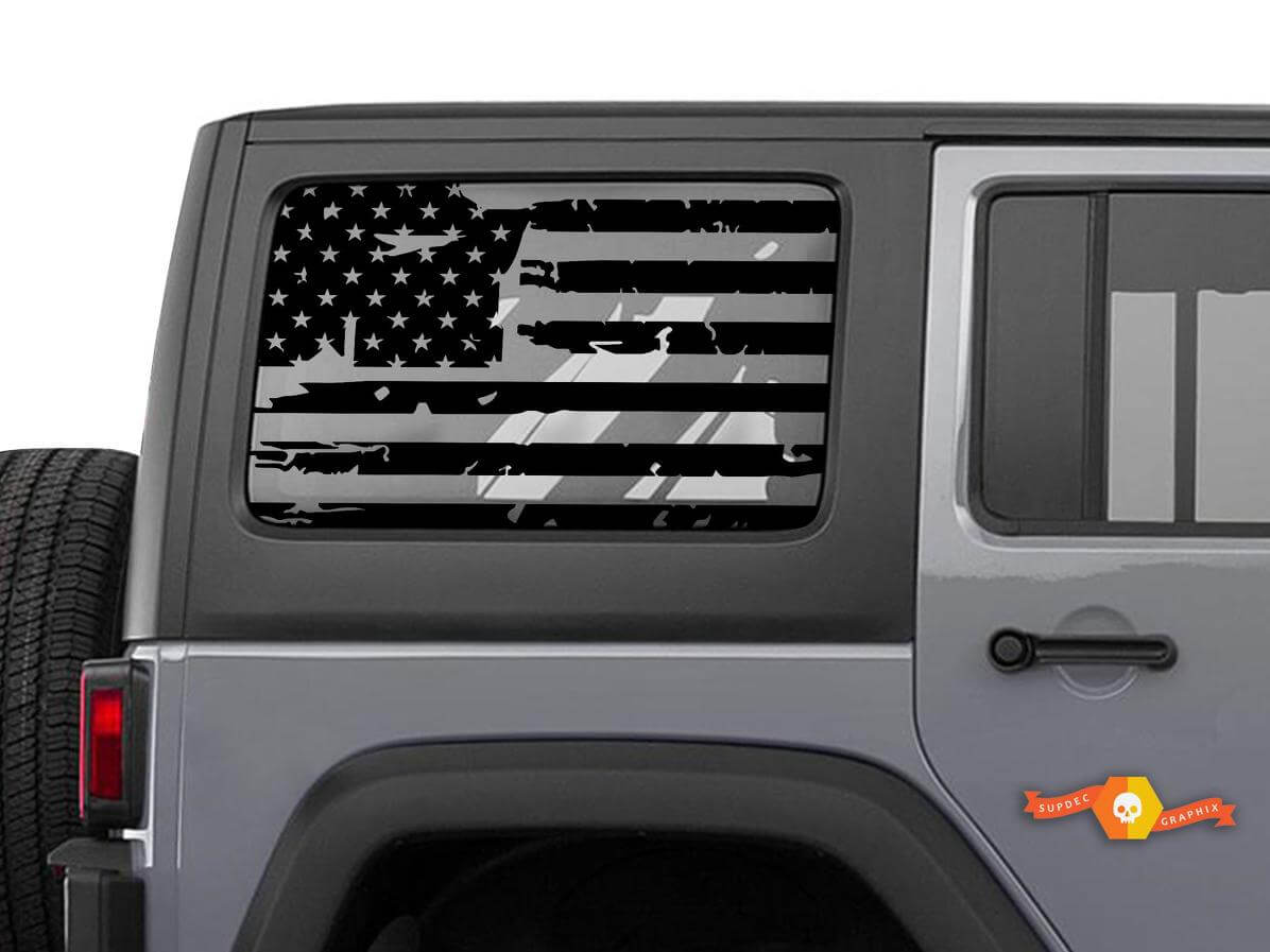 Autocollant Vinyle Drapeau USA Déchiré pour Lunette Arrière Jeep Wrangler