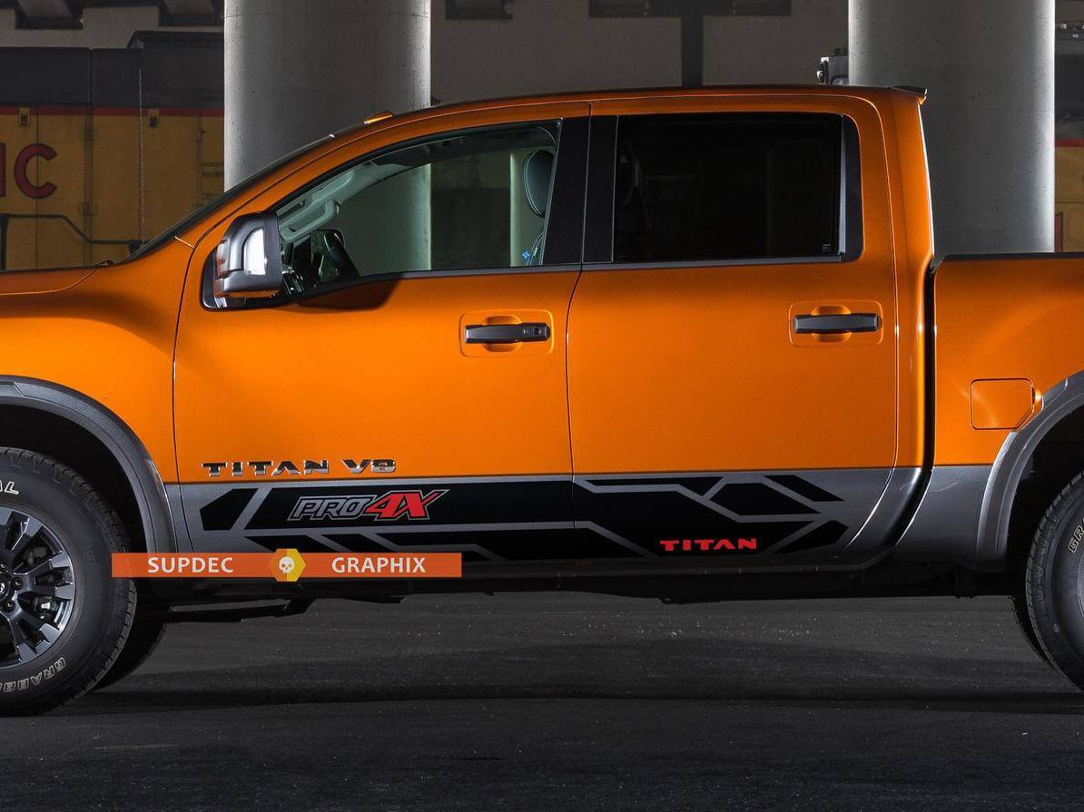Paire d'autocollants en vinyle pour côté de lit Pro 4X Titan pour Nissan Titan 2015 - 2020
