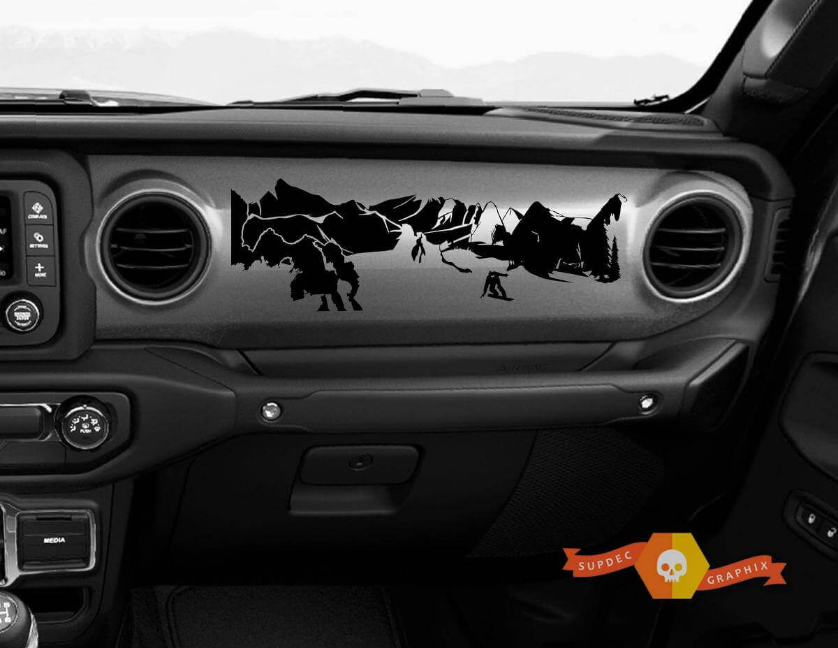Autocollant en vinyle Snowboarder Mountain pour tableau de bord Jeep Wrangler et Gladiator
