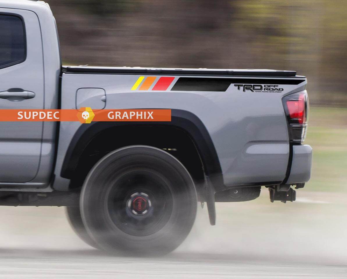 Paire d'autocollants vinyle bandes latérales style tout-terrain TRD pour Toyota Tacoma 2016-20