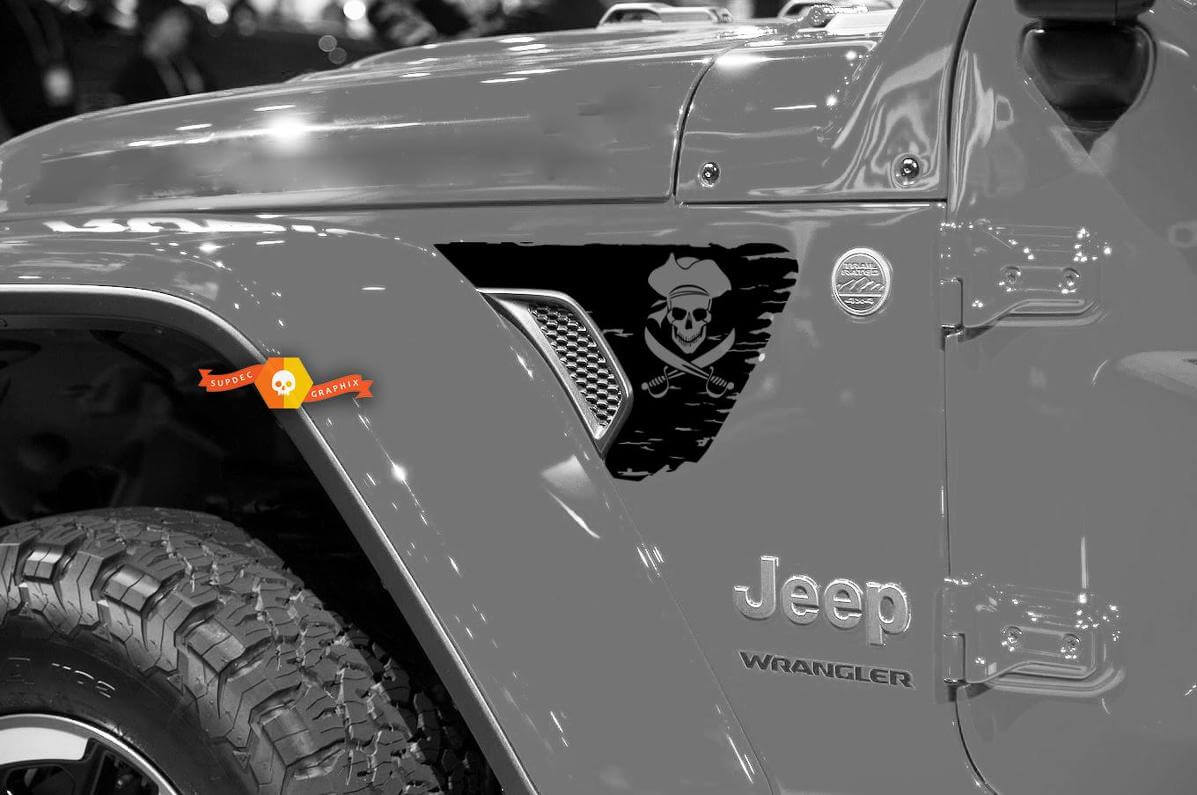 Autocollants vinyle de prise d'air de garde-boue drapeau pirate Jolly Roger pour Jeep Wrangler JL JLU & Gladiator JT