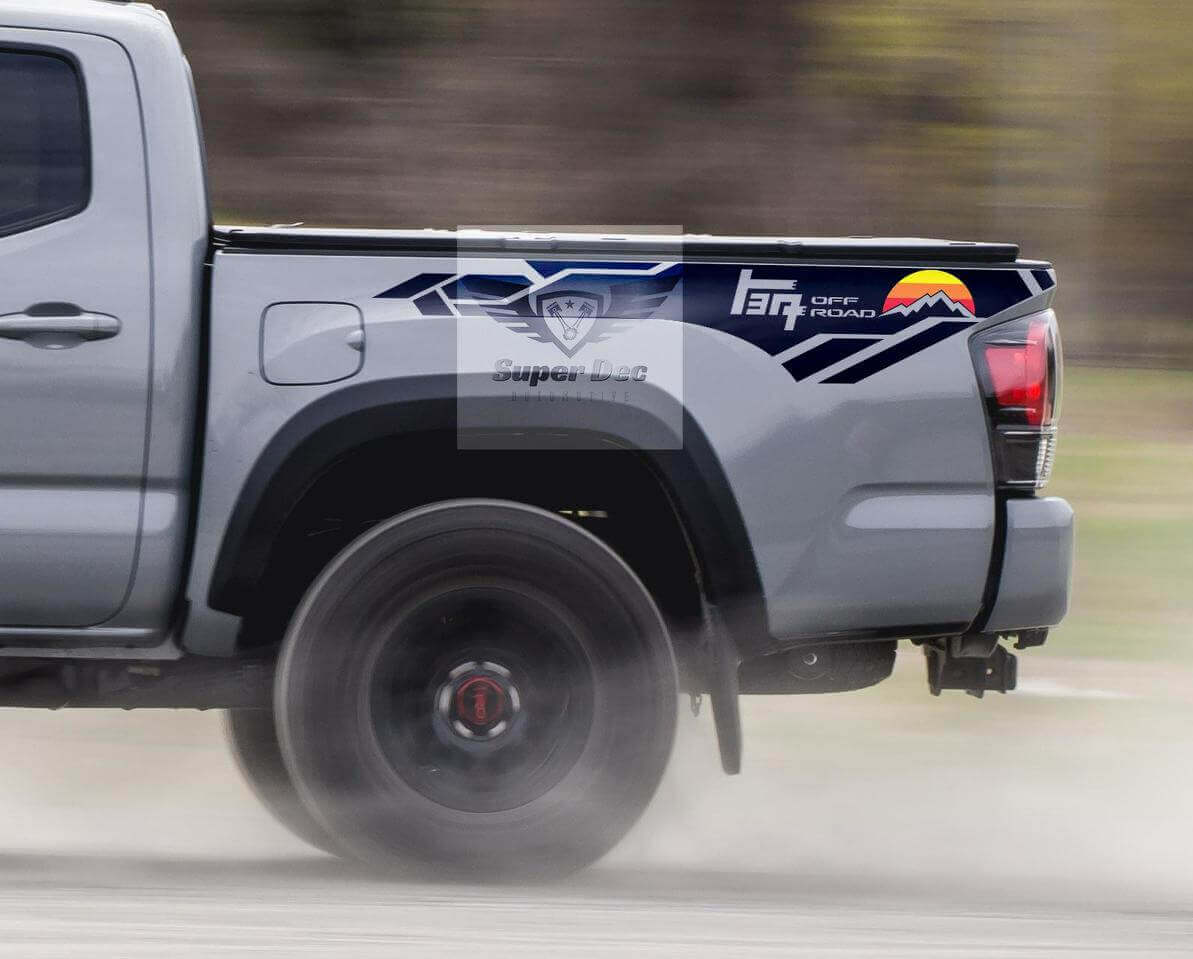 Autocollant vinyle style vintage TEQ Off Road pour côtés de caisse Toyota Tacoma 2013-2020