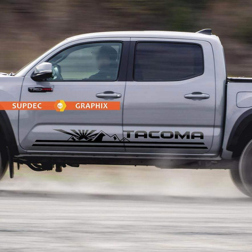 Kit de décalcomanie vinyle bande latérale Soleil Levant des Montagnes pour Toyota Tacoma