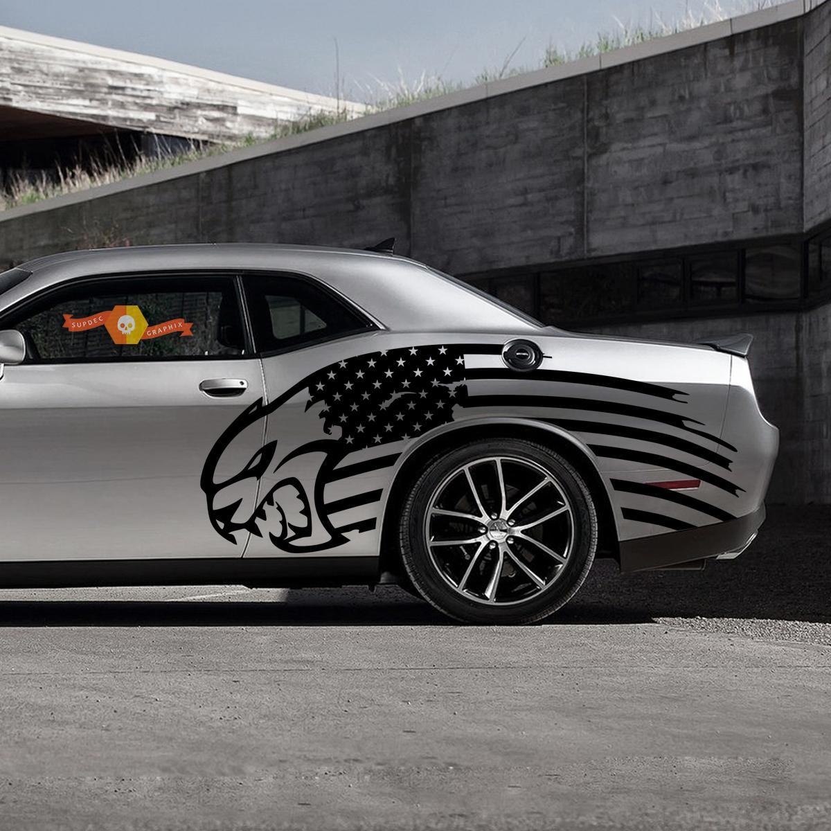 Autocollant en vinyle latéral Drapeau USA Hellcat pour Dodge Challenger