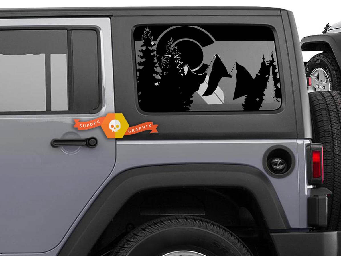 Autocollant en vinyle pour fenêtre Hardtop Montagne avec drapeau du Colorado pour Jeep Wrangler