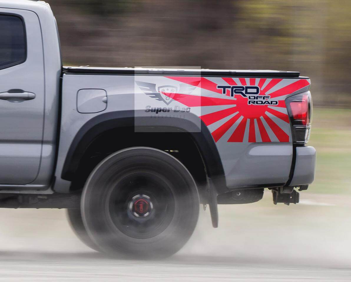 Kit d'autocollants en vinyle TRD Style JDM Rising Sun pour côtés de benne Toyota Tacoma Tundra 2013-2020