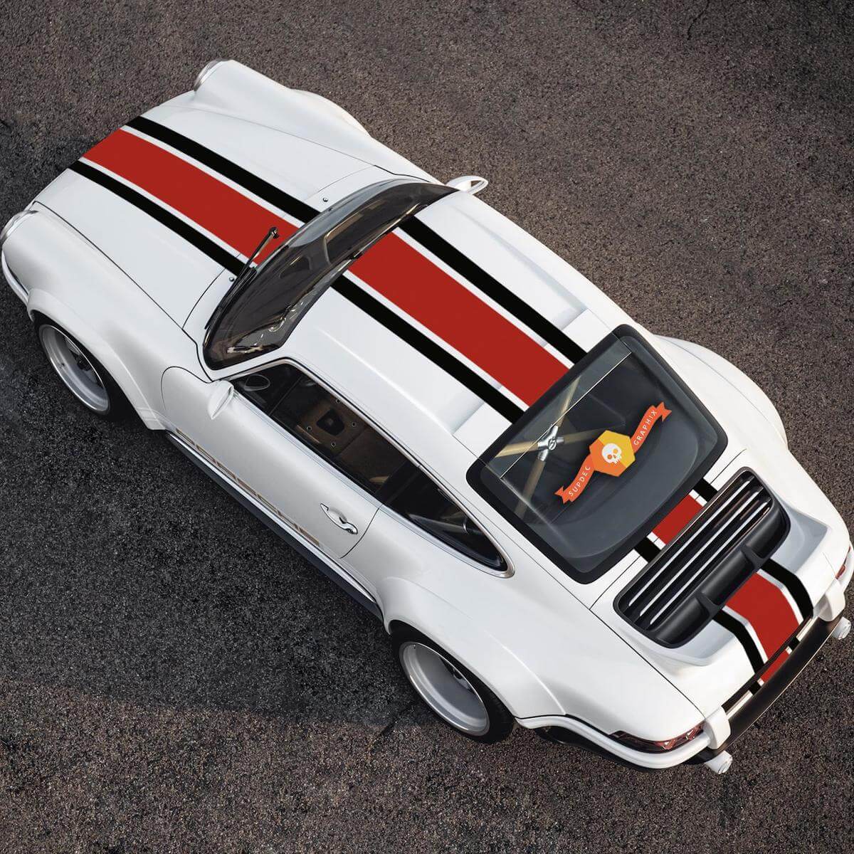 Kit de décalcomanies vinyle bandes centrales course capot toit arrière pour Porsche 911