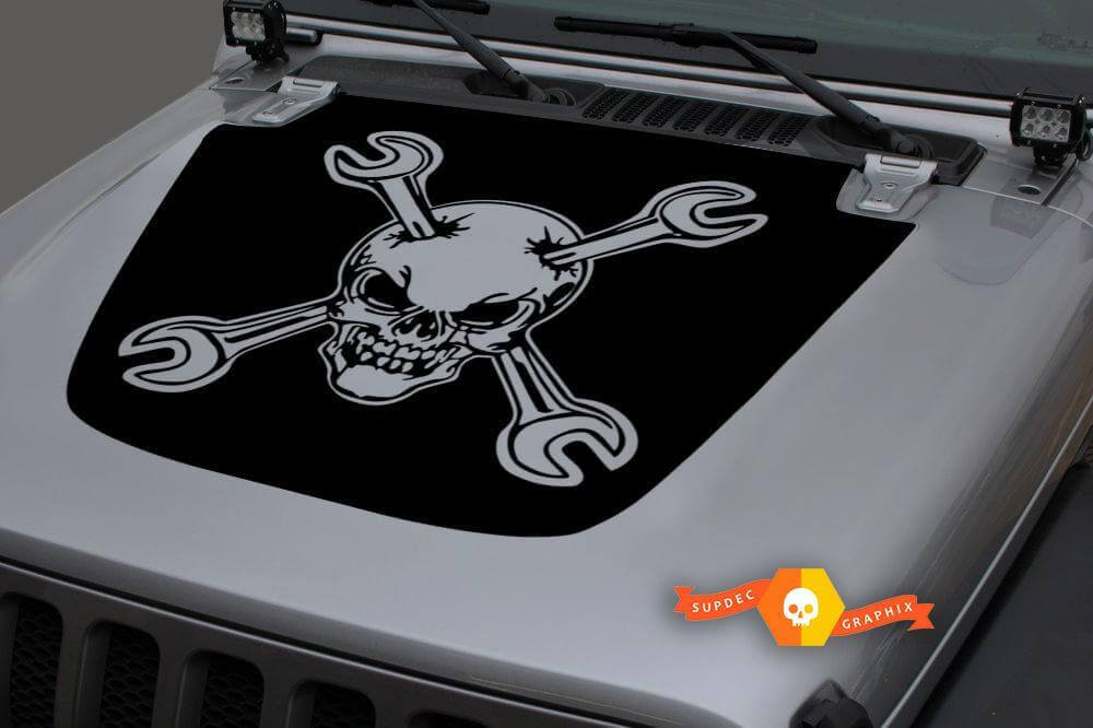 Autocollant en vinyle capot Tête de mort et Clés croisées pour Jeep Wrangler JL JLU et Gladiator JT