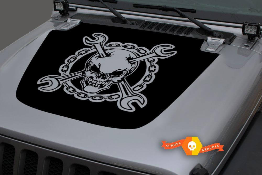 Autocollant en vinyle tête de mort avec clés croisées pour capot Jeep Gladiator Wrangler
