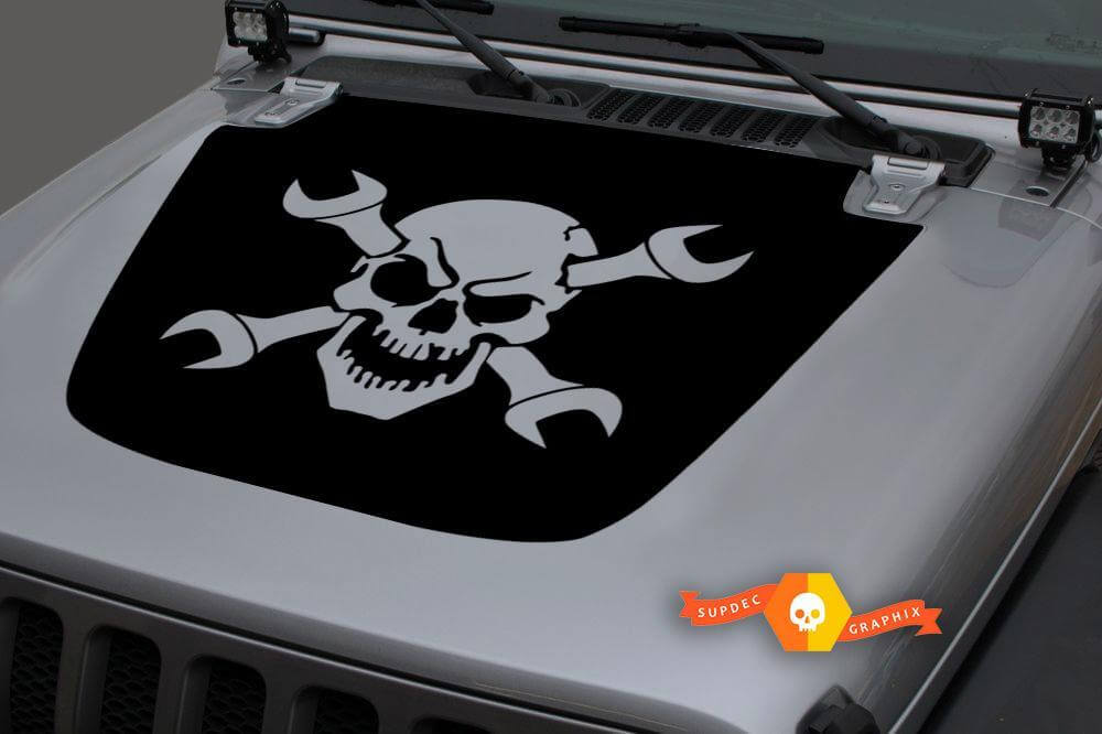 Autocollant en vinyle capot Crâne et clés croisées pour Jeep Wrangler Gladiator