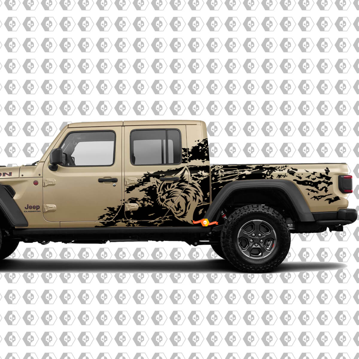 Autocollant en vinyle à l'aspect éclaboussures grunge Hell Cat Wild Style pour cabine de Jeep Gladiator