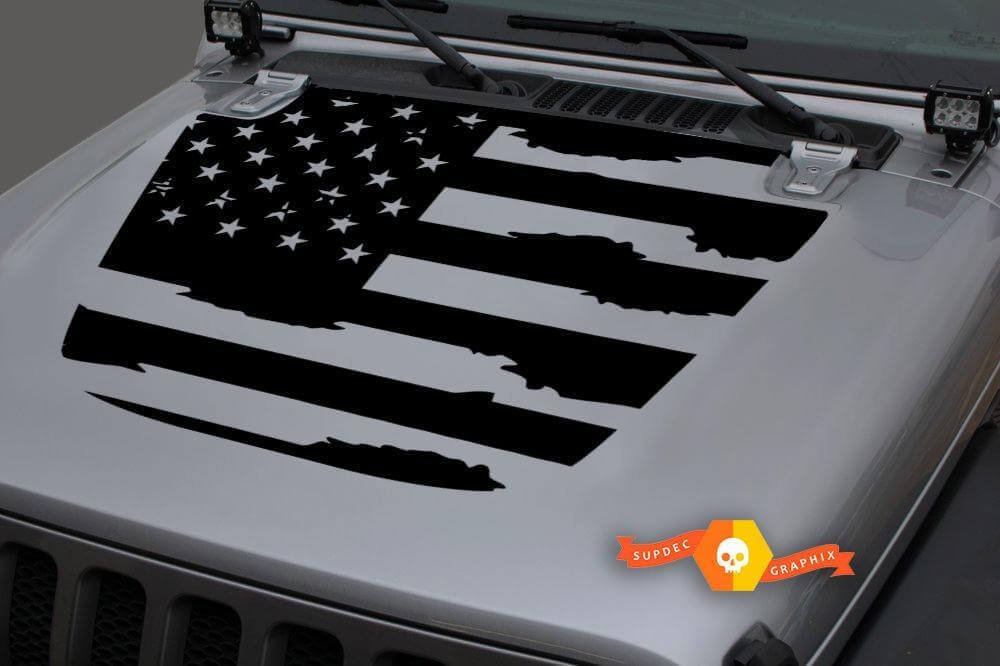 Autocollant en vinyle drapeau US vieilli pour capot Jeep Gladiator et Wrangler JL JLU JT