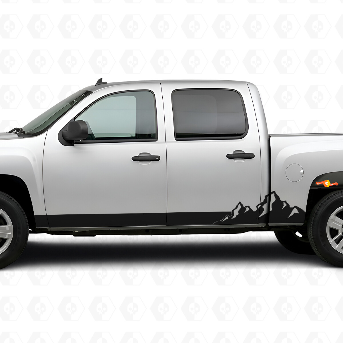 Bandelettes Vinyle Porte & Bas de Caisse Motif Chaîne de Montagnes pour Chevrolet Silverado 1500 GMT900 2007-2013