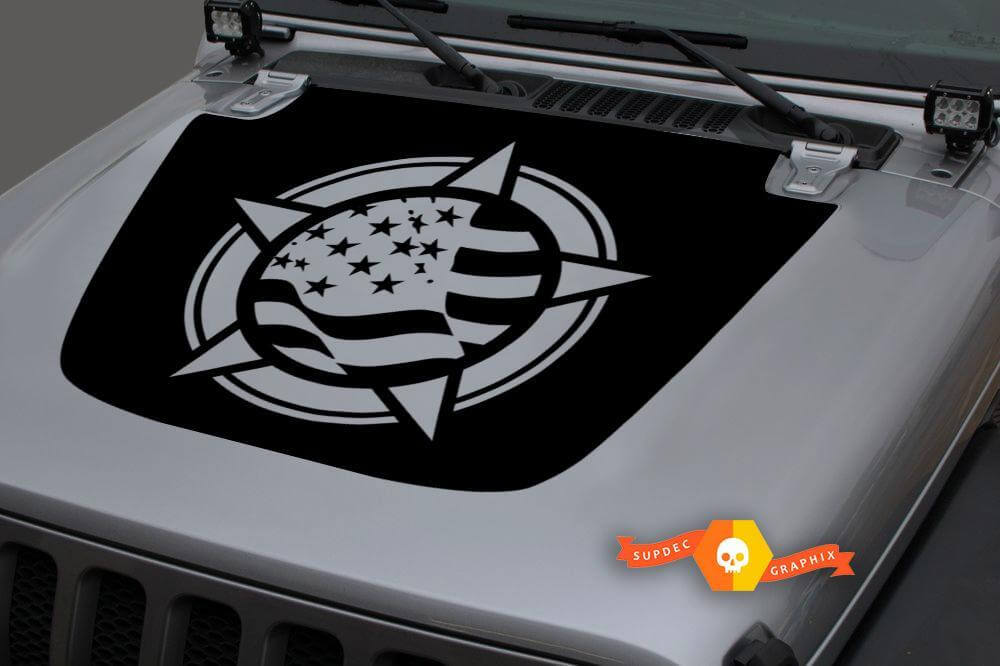Autocollant en vinyle drapeau USA War Star pour capot Jeep Wrangler JL JLU et Gladiator JT