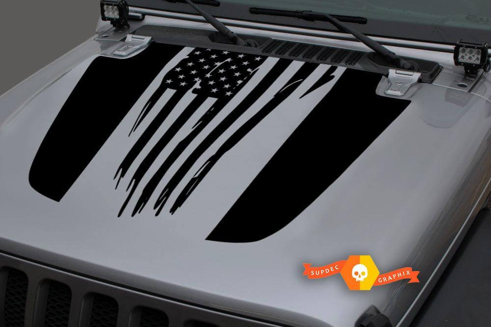 Autocollant en vinyle drapeau américain usé pour capot Jeep Wrangler JL JLU et Gladiator JT