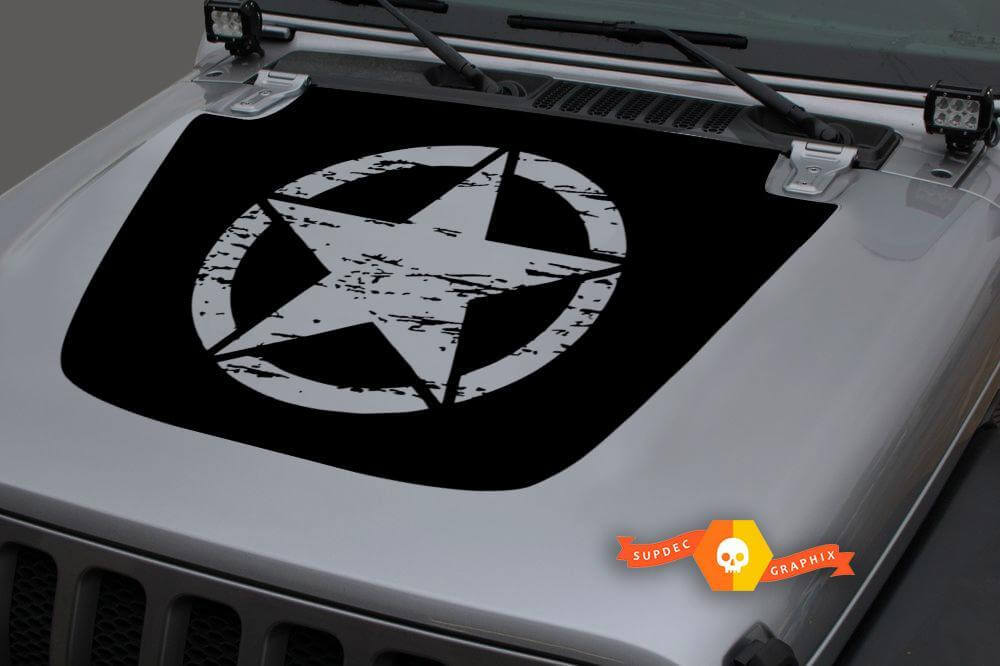 Autocollant en vinyle de capot avec étoile militaire usée pour Jeep Wrangler & Gladiator