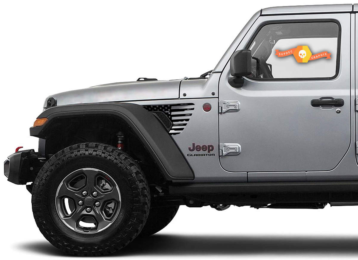 Autocollant en vinyle 2 côtés pour Jeep Wrangler JL JLU jls jts Gladiator Rubicon détruit drapeau américain garde-boue évent pour 2018 – 2021
