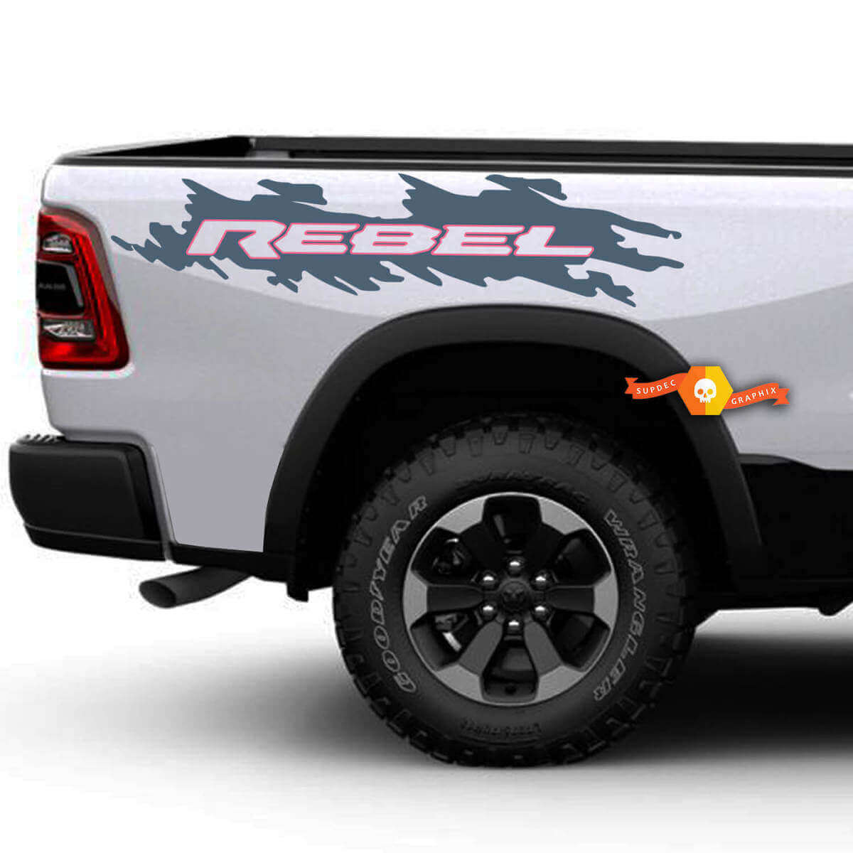 Autocollants Vinyle de Style Rebel Splash pour Flanc de Benne, Paire pour Camion Dodge Ram