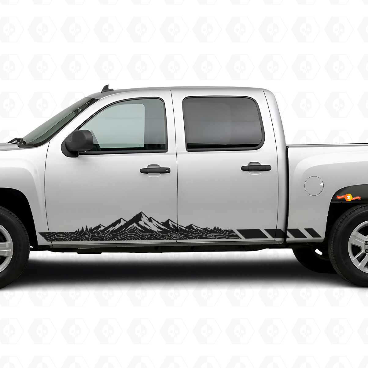 Bandes vinyles topographiques de montagne pour porte et bas de caisse Chevrolet Silverado 1500 GMT900 2007-2013