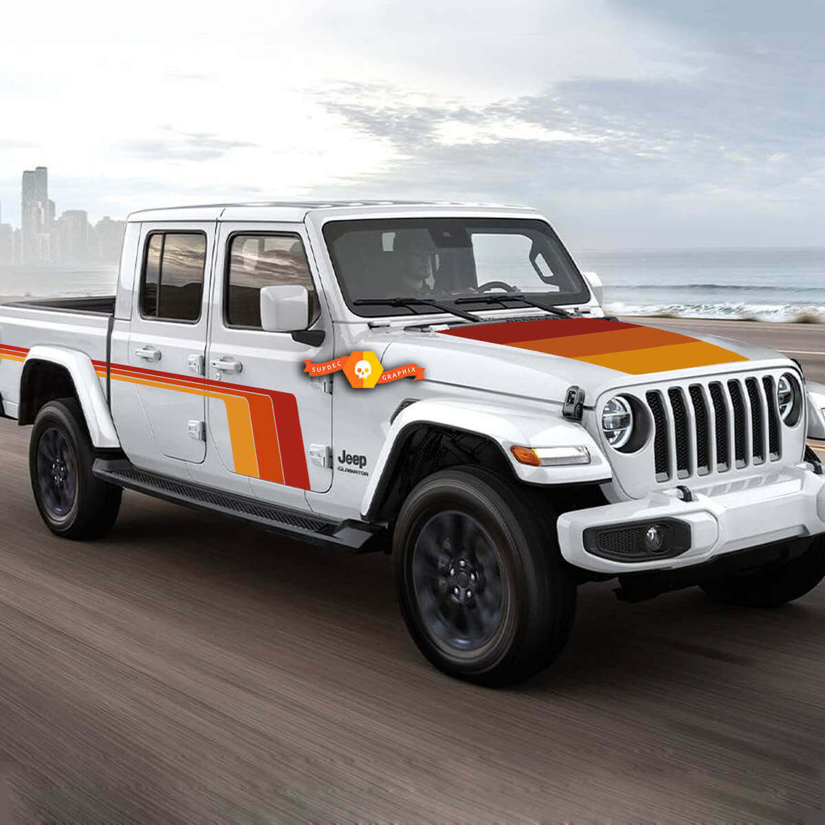 Kit d’autocollants en vinyle bandes latérales et capot style rétro pour Jeep Gladiator