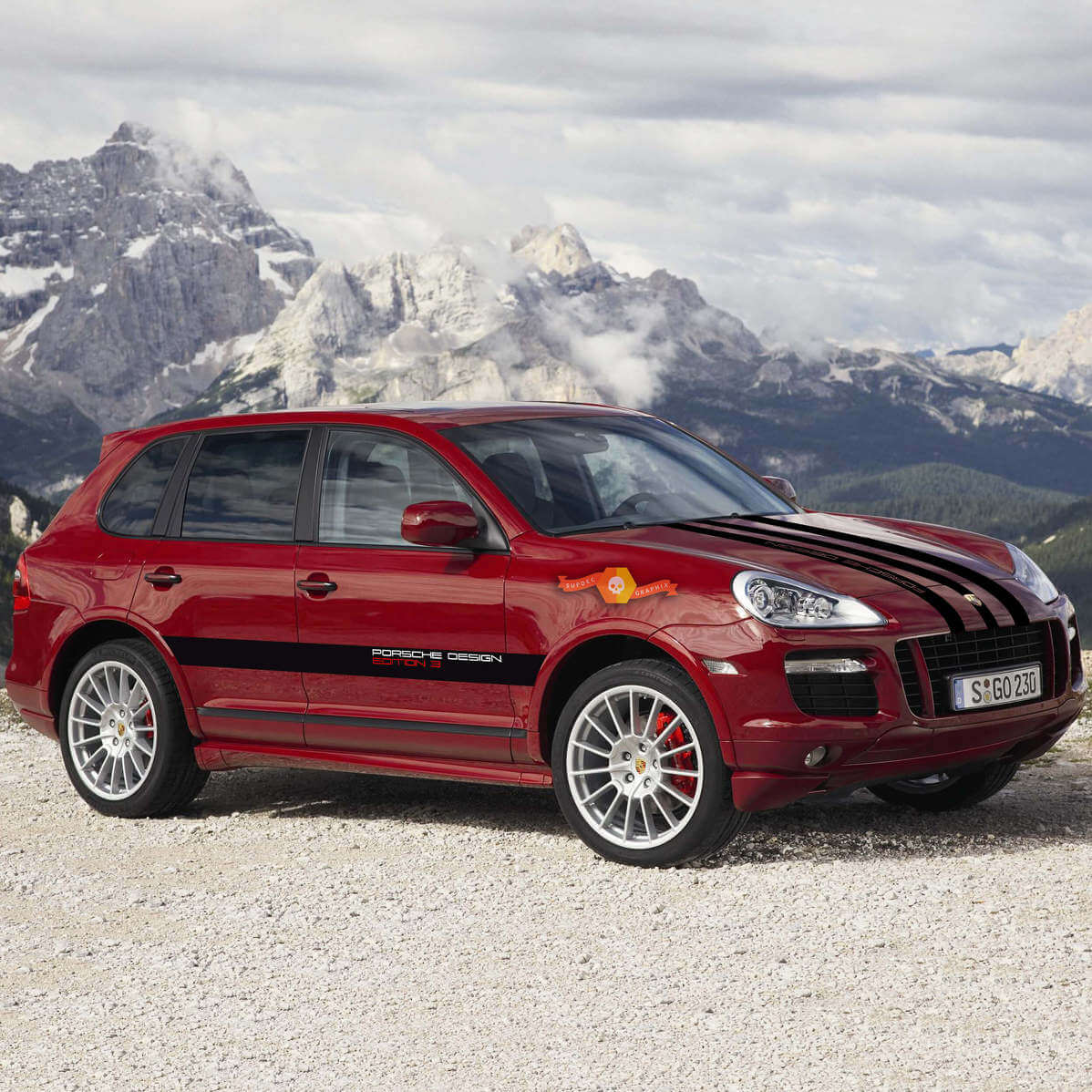 Kit d'autocollants vinyl bandes capot et latérales Porsche Design Edition pour Porsche Cayenne