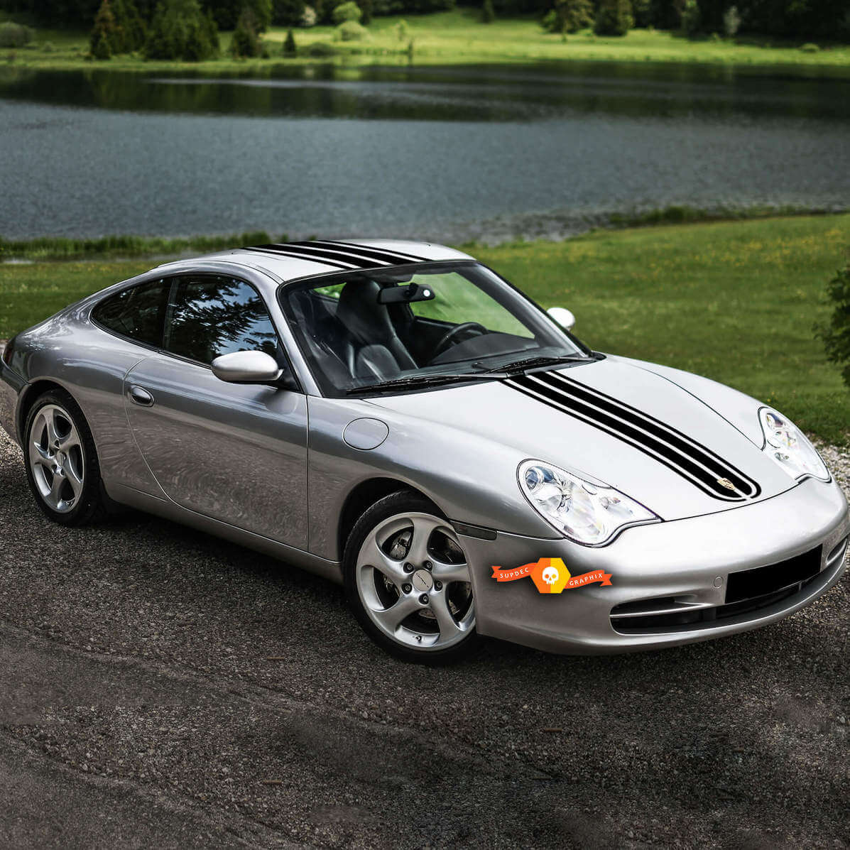 Kit d'autocollants en vinyle rayures capot et toit de course pour Porsche 996 Carrera