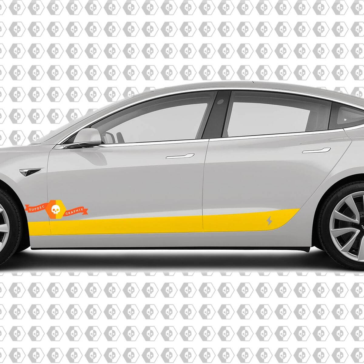 2 Custom TESLA modèle 3 côté vinyle Rocker Panel body Vinyl Sticker Decal Logo Graphic
