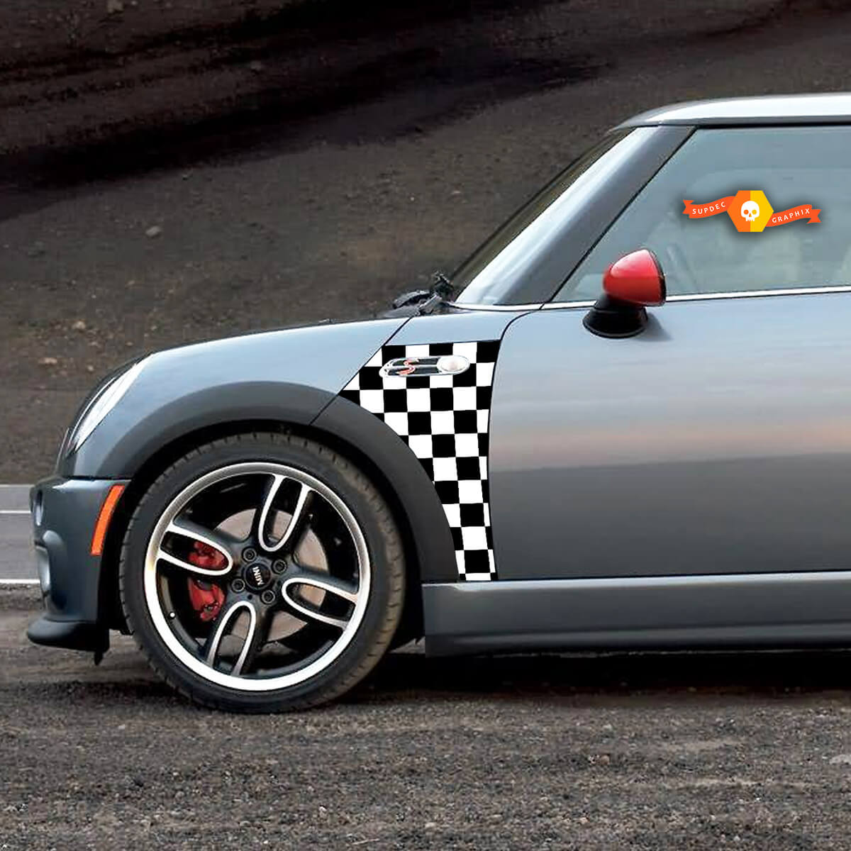2002 2006 MINI COOPER CHECKMate a un panneau à carreaux à carreaux de décalage vinyle autocollants
