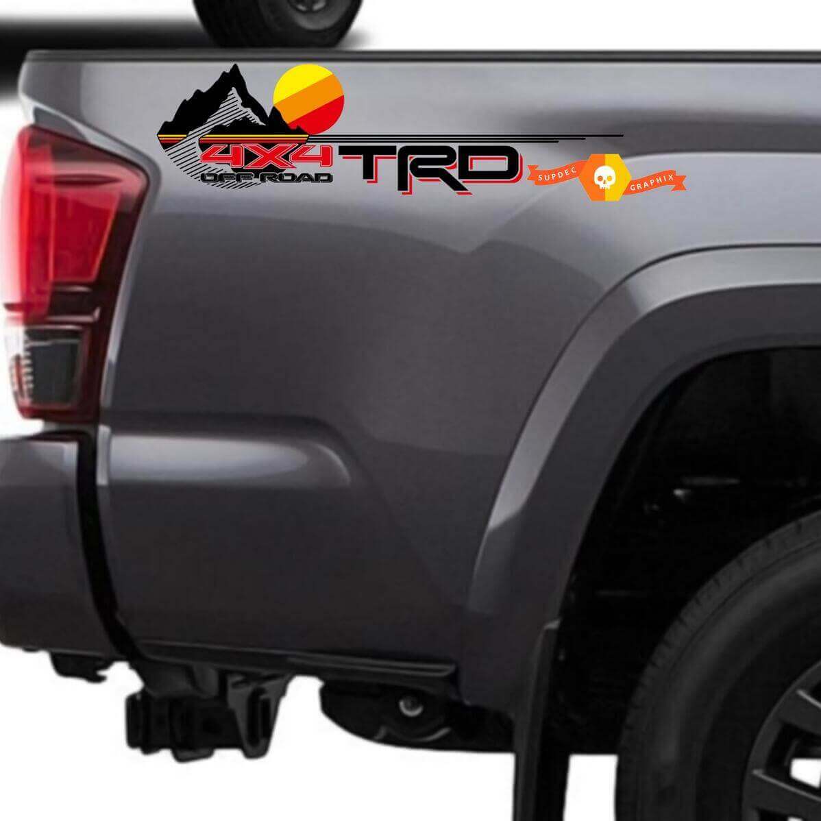 Autocollants Vinyle Latéraux Arrière Style Couché de Soleil Montagne TRD pour Toyota Tacoma Tundra 4Runner