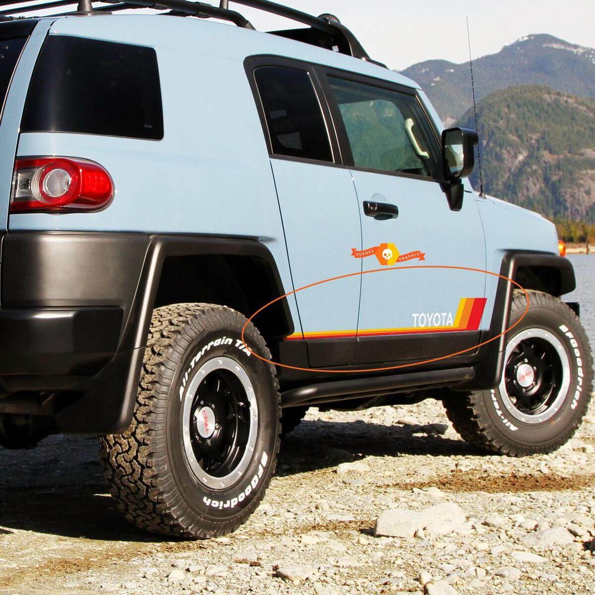 Toyota FJ Cruiser côté rétro vintage panneau à bascule rayures autocollant autocollant graphique
