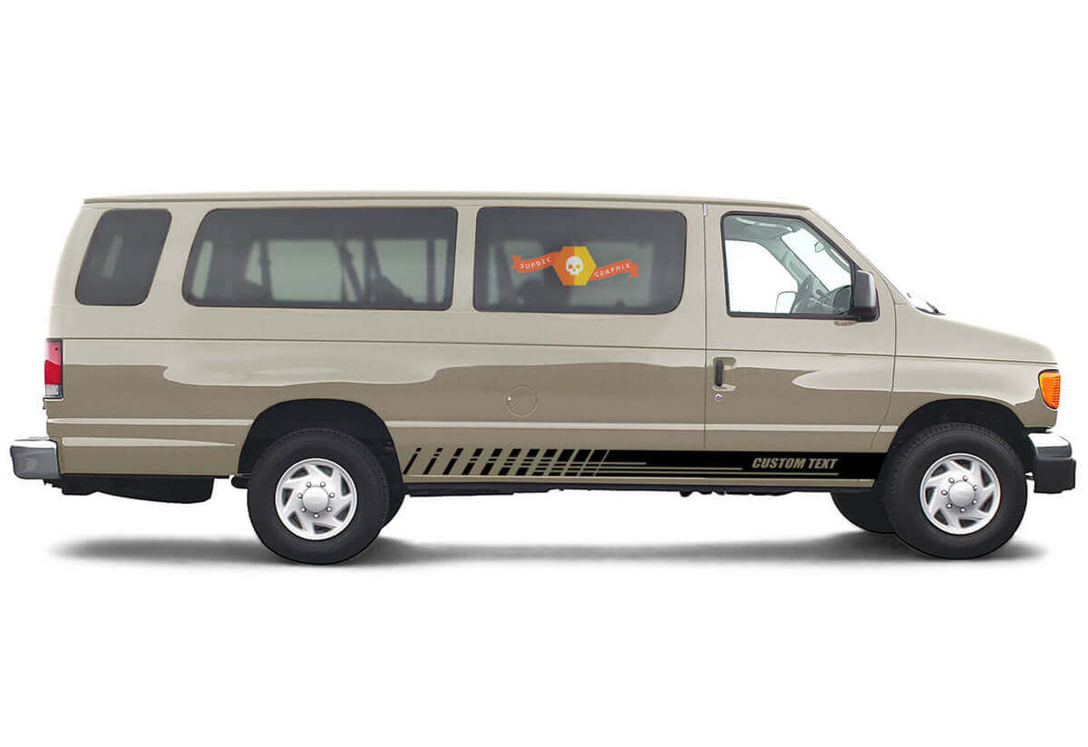 2x côté Ford série E châssis vinyle rayures corps décalcomanie vinyle graphique autocollant texte personnalisé style 1
