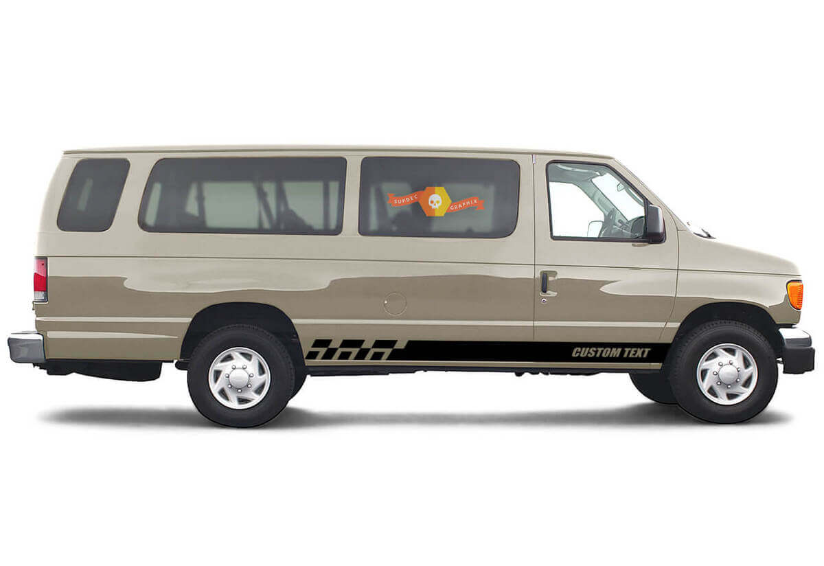 2x côté Ford série E châssis vinyle rayures corps décalcomanie vinyle graphique autocollant texte personnalisé style 4
