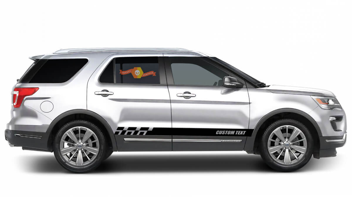 2x côté Ford Explorer Vinyl Stripes corps décalque vinyle graphique autocollant texte personnalisé style 4
