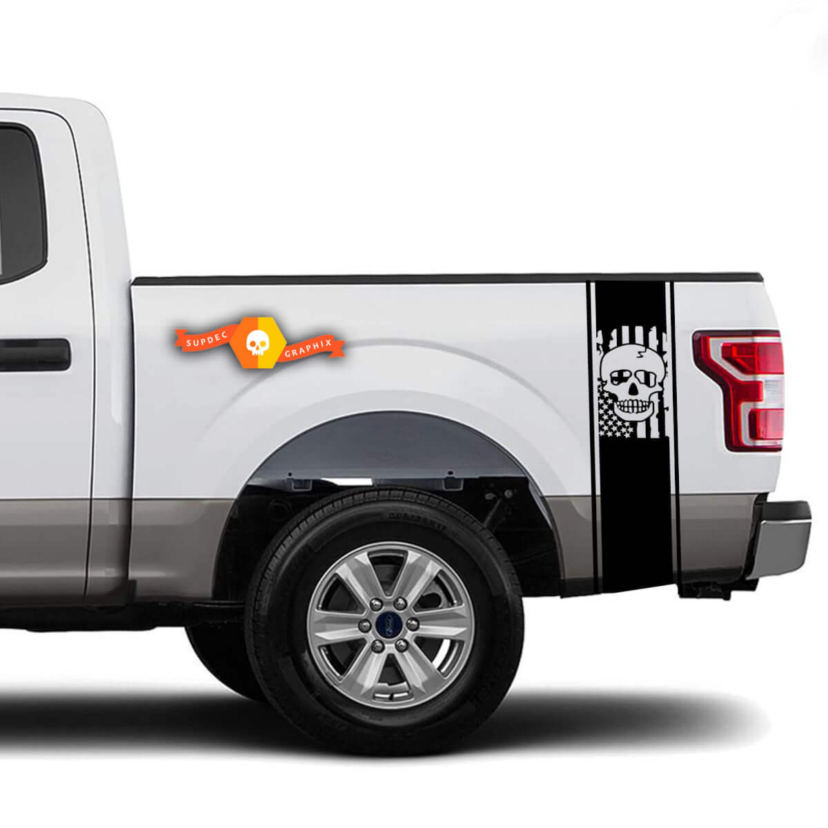 Autocollants pour camion à rayures latérales avec drapeau américain, crâne de course, pour Ram Chevy, Ford, Jeep Gladiator
