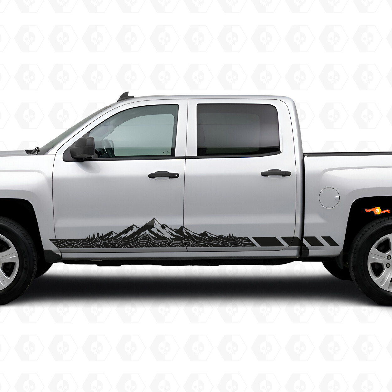 Bandes vinyles topographiques montagne pour porte et bas de caisse Chevrolet Silverado 1500 K2XX 2014-2019