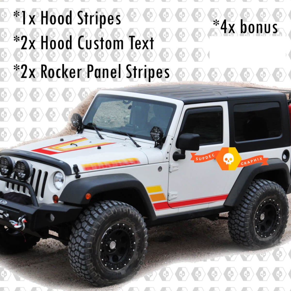 Rétro Vintage Kit Hood Rocker Panel Stickers Autocollants pour Jeep Wrangler Rubicon Renegade JK 2 Portes
