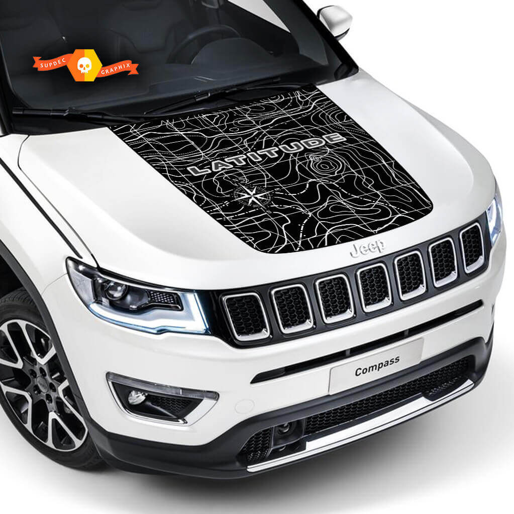 Autocollant en vinyle topographique latitude pour capot Jeep Compass 2017-2020
