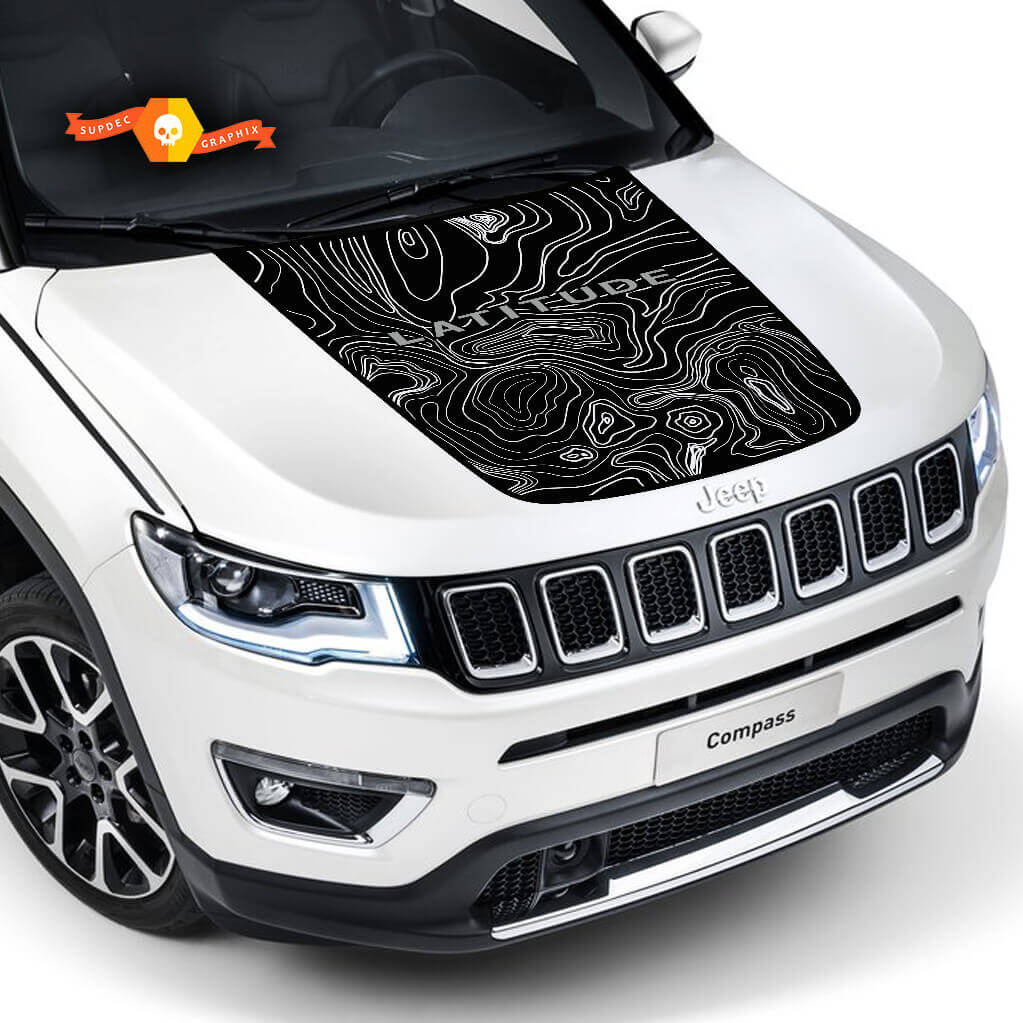Autocollant Vinyle Graphic Logo Carte Topographique Capot pour Jeep Compass Latitude