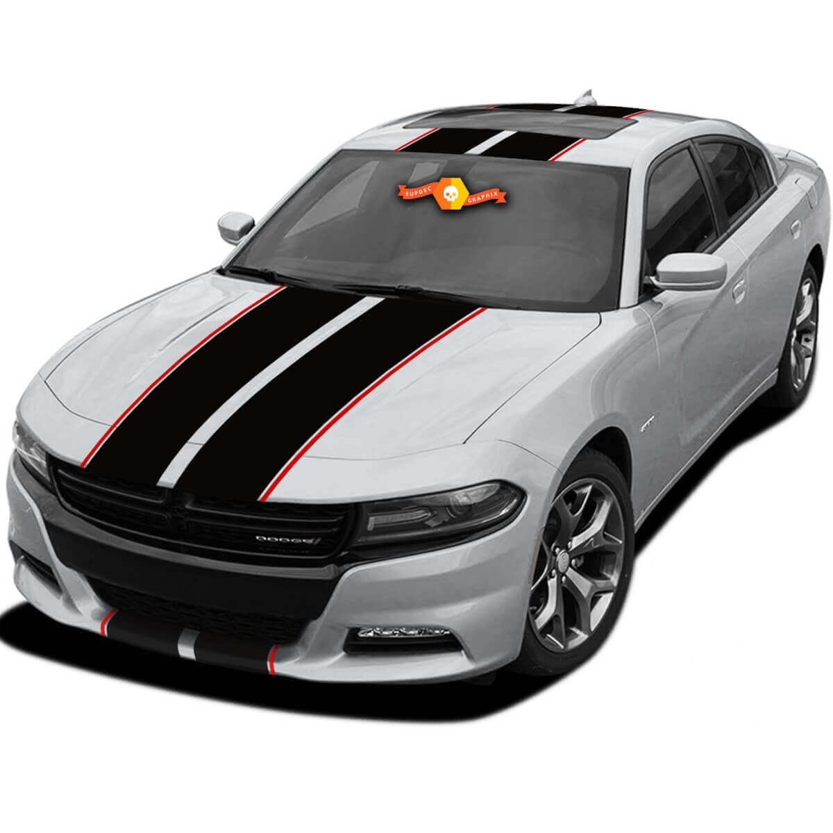 Kit de décalcomanies en vinyle Rayures Rallye Jumelles au-dessus de la voiture pour Dodge Charger