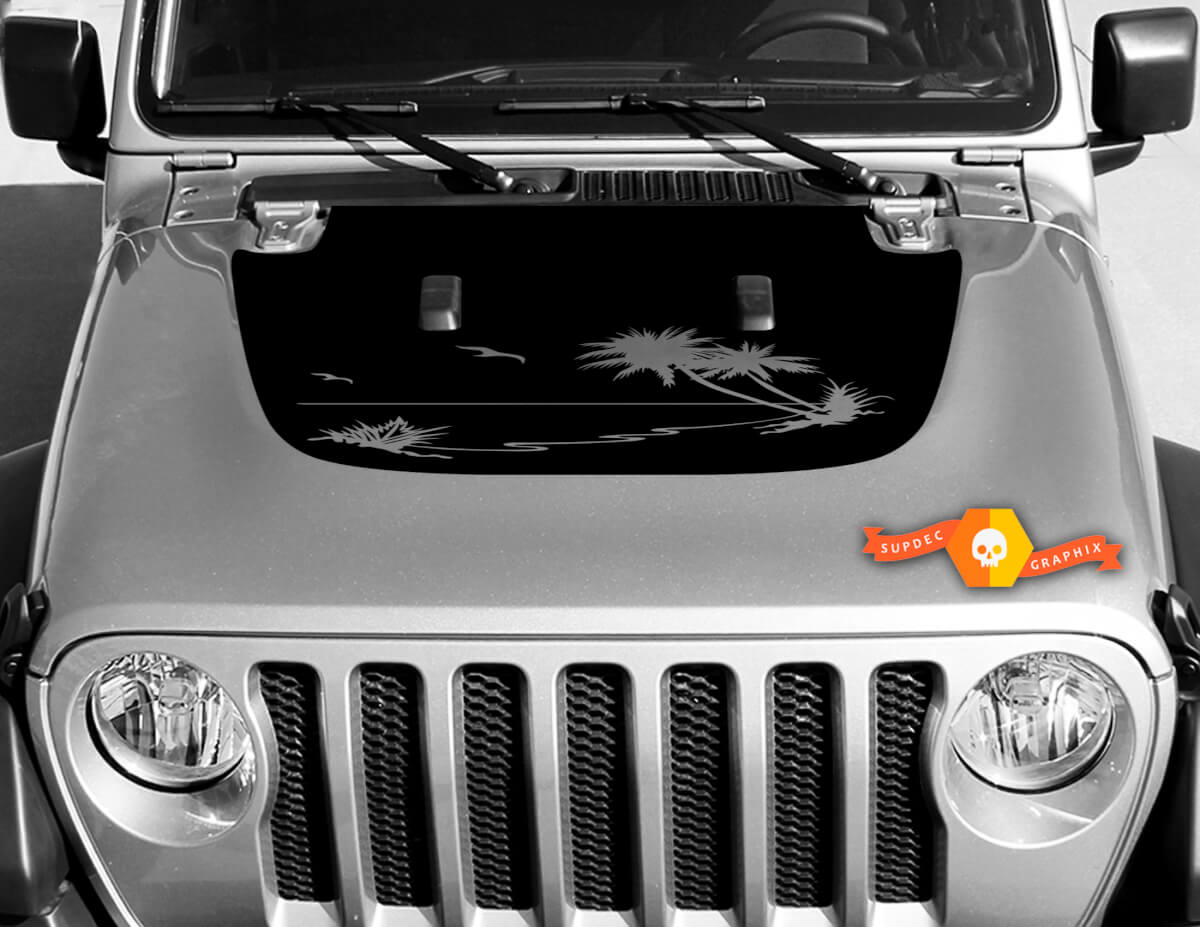 Autocollant graphique en vinyle avec palmiers tropicaux pour capot Wrangler JL 2018 2019 #3
